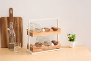 Rack for 6 Bottles - Acacia Wood & Beige Metal, 36 x 15 x 35 cm