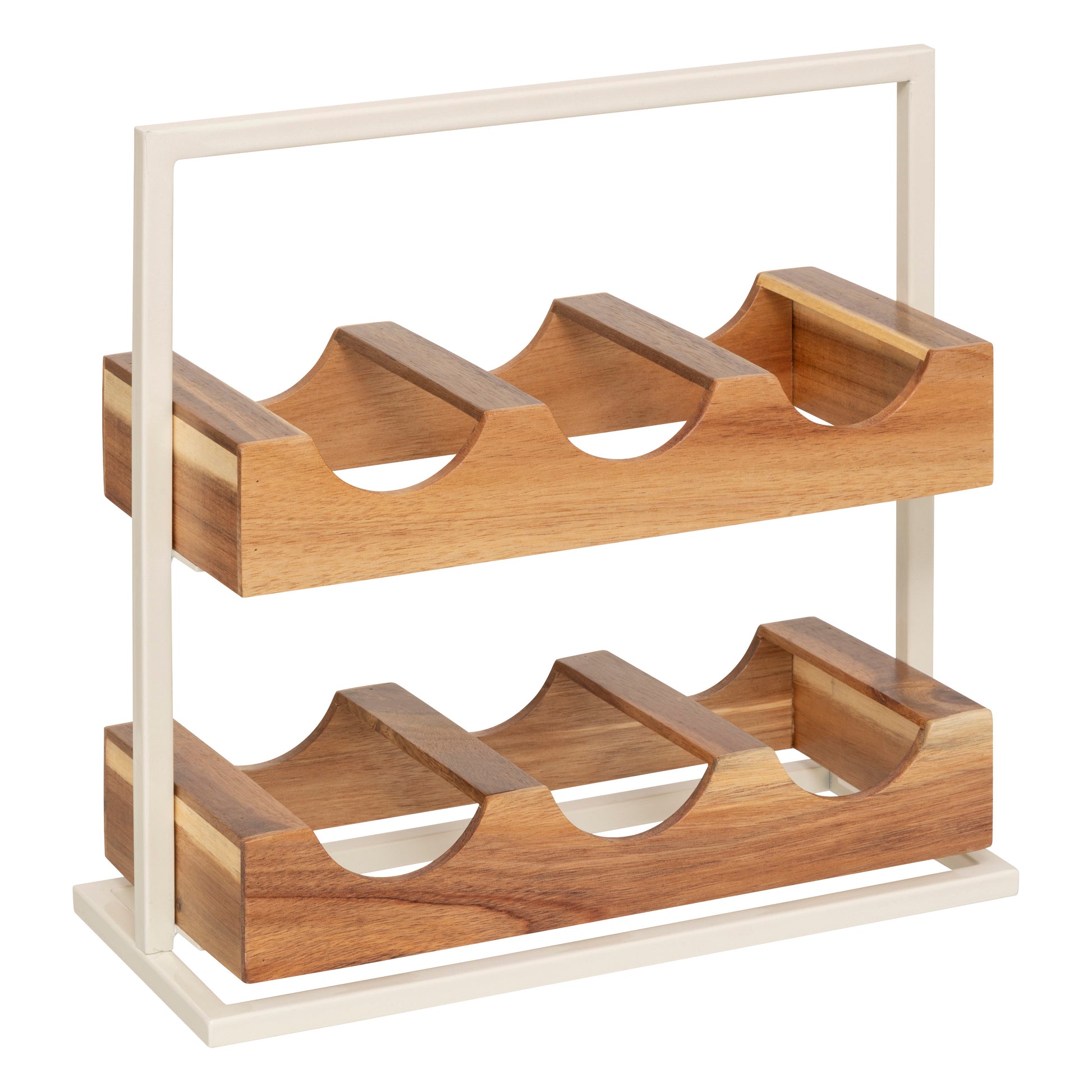 Rack for 6 Bottles - Acacia Wood & Beige Metal, 36 x 15 x 35 cm