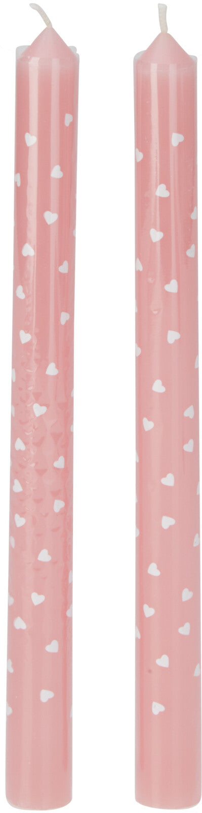 Dinner Candle Set of 2 pcs - Heart Pattern Tapers 2.1x25 cm, Pink/Red