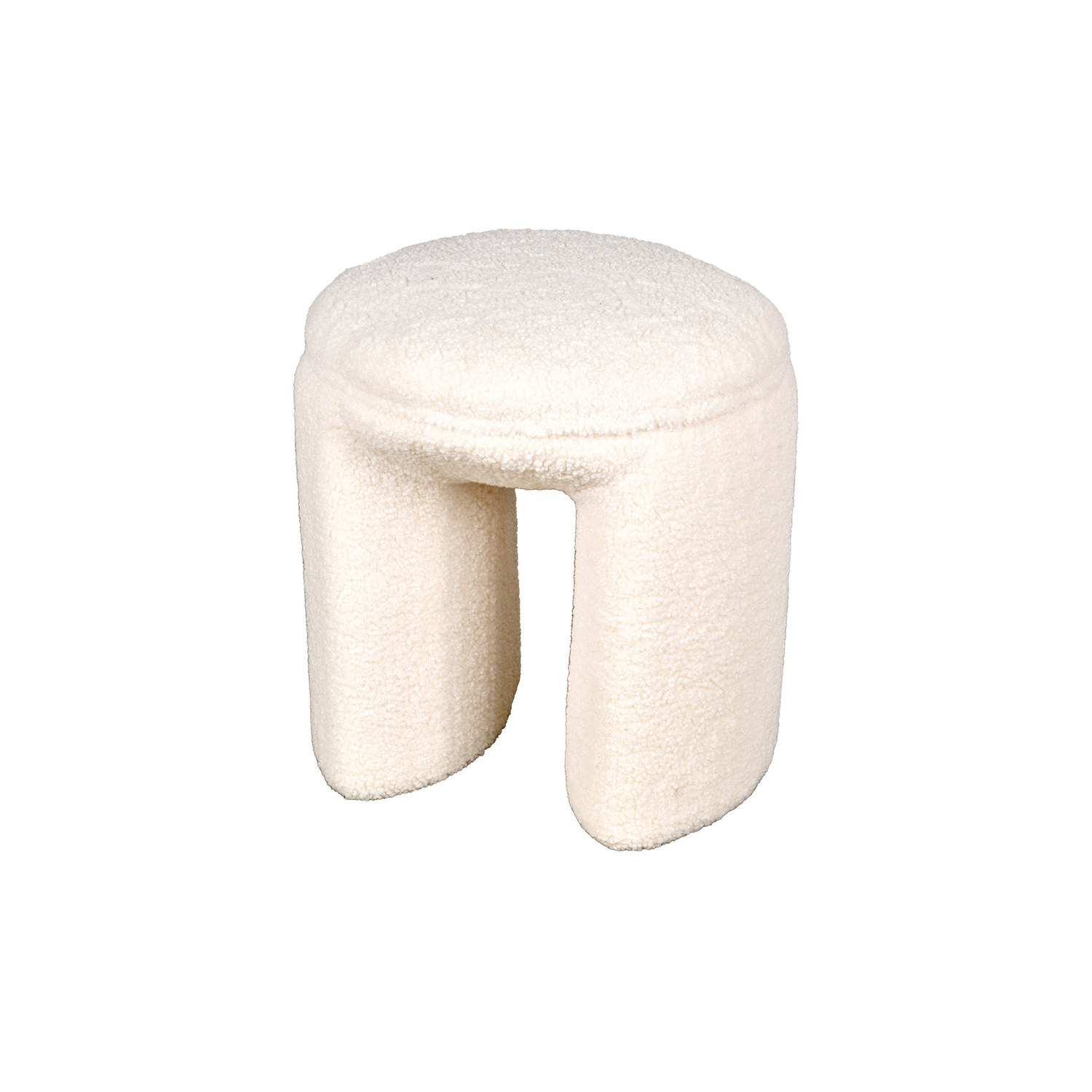 Vincent Pouf in Natural Teddy Fabric, Modern Upholstered Accent Seat