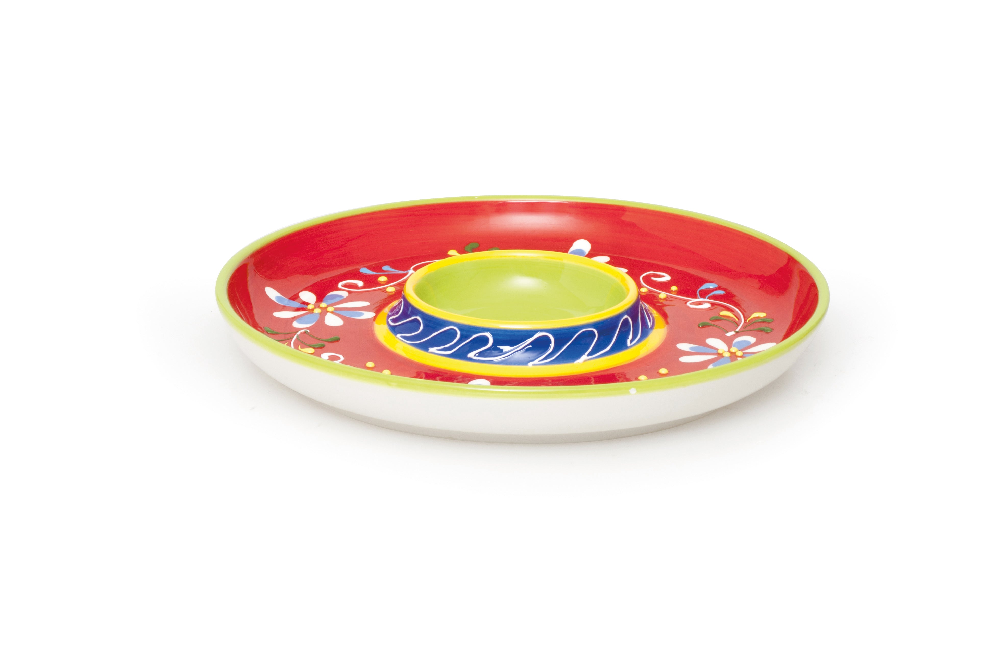 Tex-Mex Chip&Dip Plate Hand-Decorated Ceramic