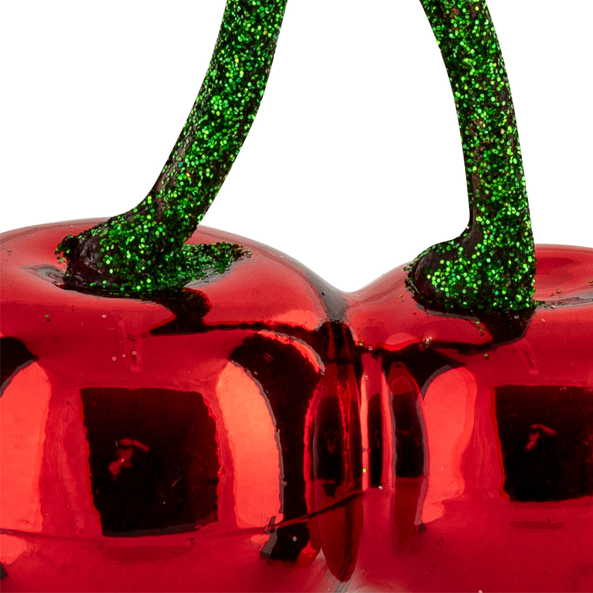 Glass cherries, 9 cm tall, red and green - Christmas glass ornament with green glitter stems
