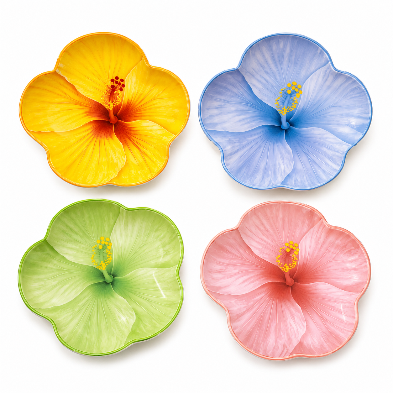 Set of 4 Flower-Shaped Porcelain Plates – 21 cm