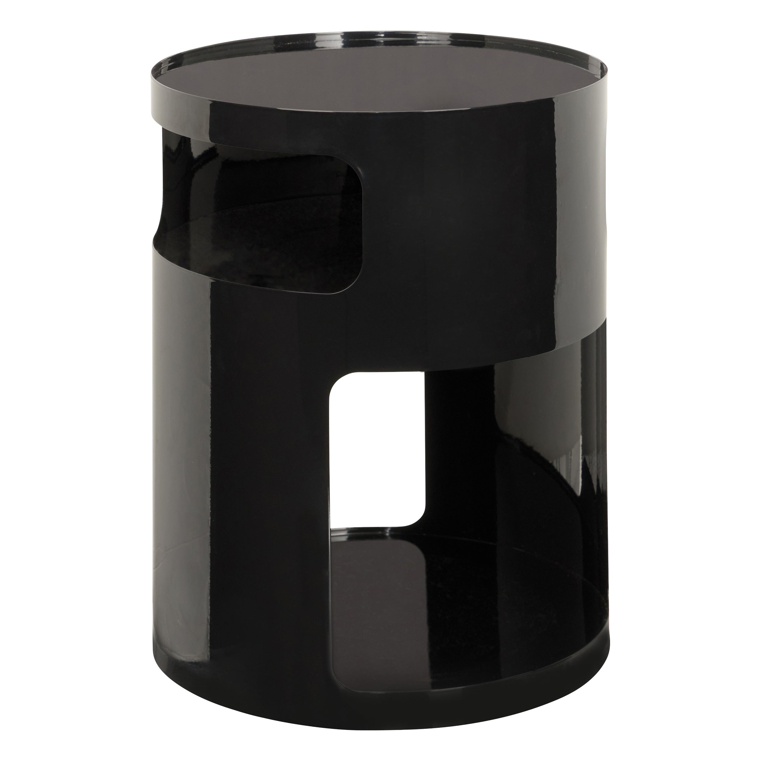 Side Table "Ashdal" - Round Glossy Steel Frame, 2 Shelves, D32.5×H45 cm