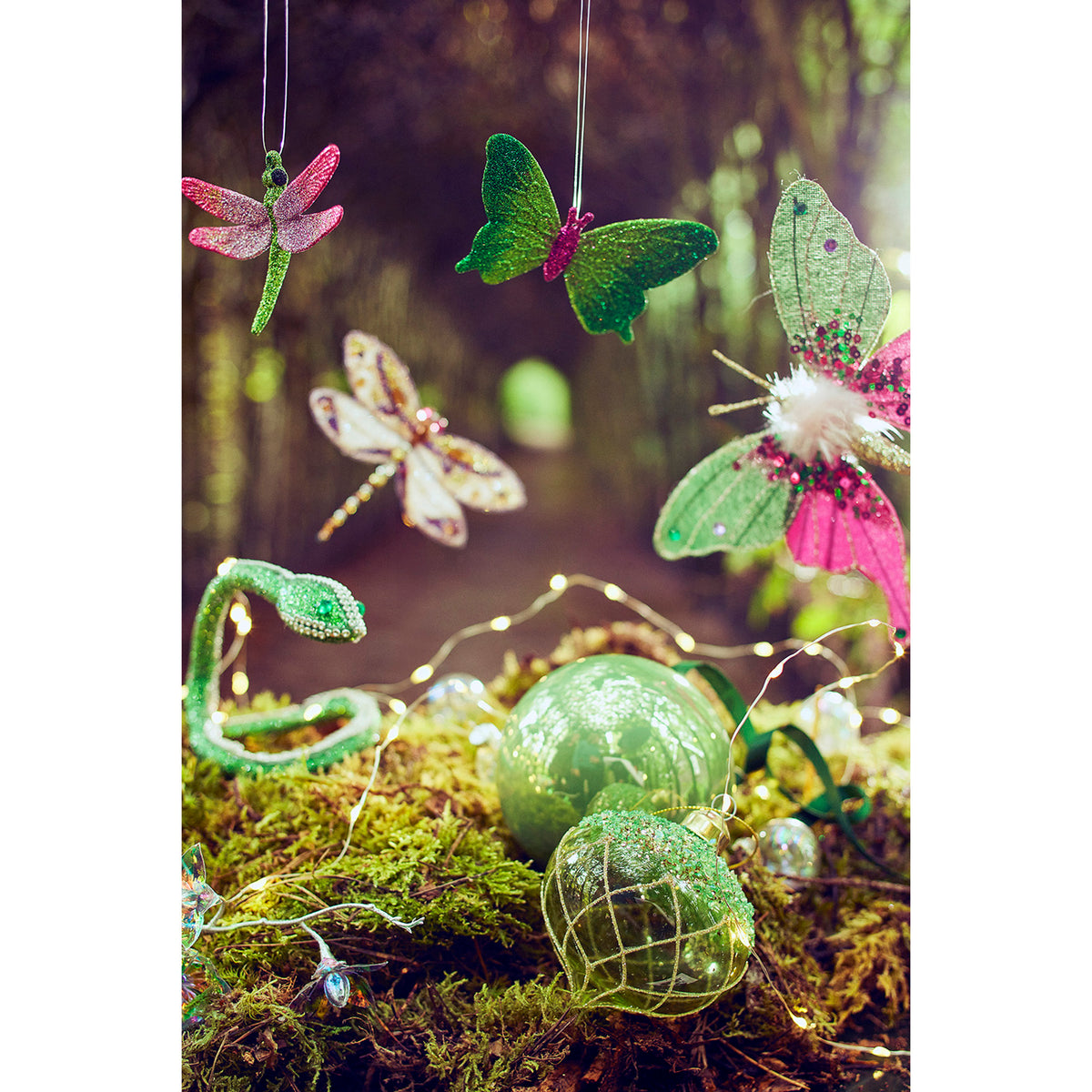 Butterfly Polyester Velvet Glitter With Strass Stones on Clip, Green