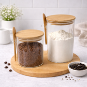 Glass Round Jar with Wooden Lid and Spoon D10 x H10/15 cm