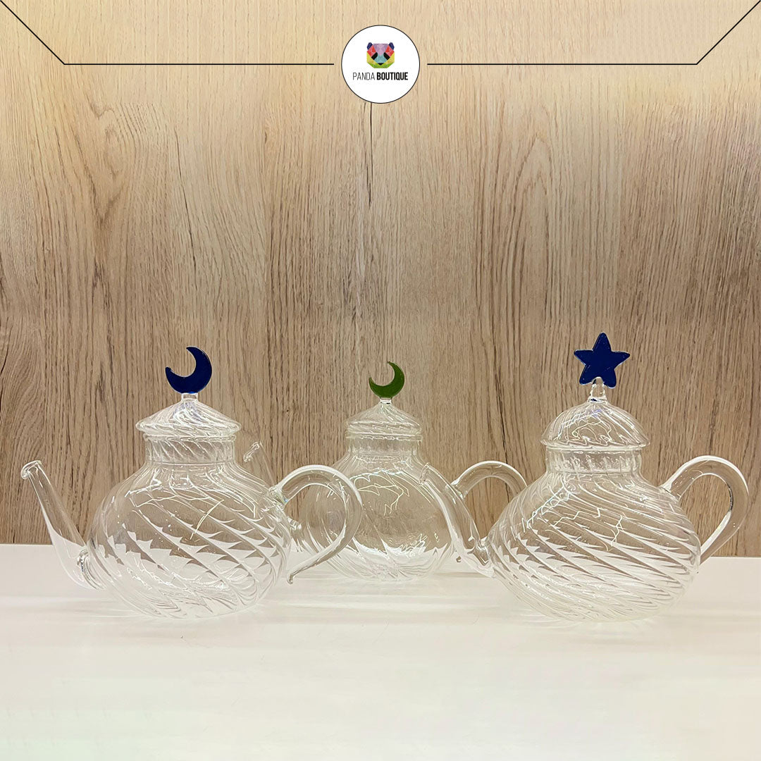 Handmade Glass Teapot Round with Decorative Lid