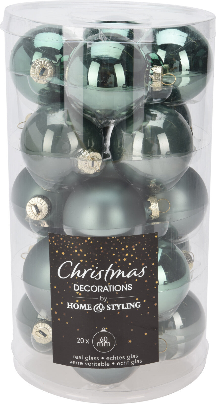 Glass Xmas Ball 20 pcs - 15 cm, 10 Shiny & 10 Matt, Green/Red/White