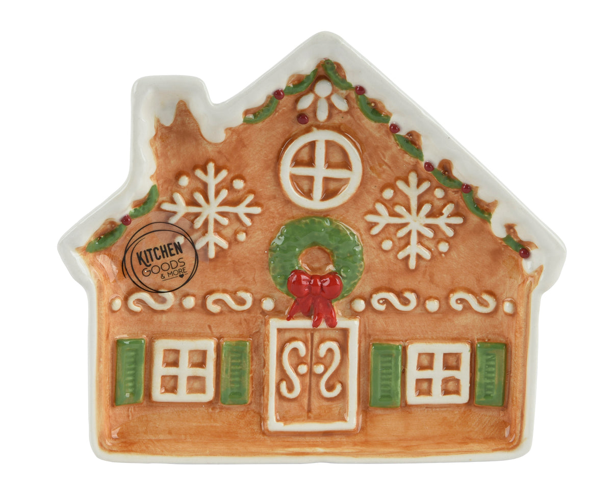 Plate dolomite shiny Gingerbread House Christmas Plate
