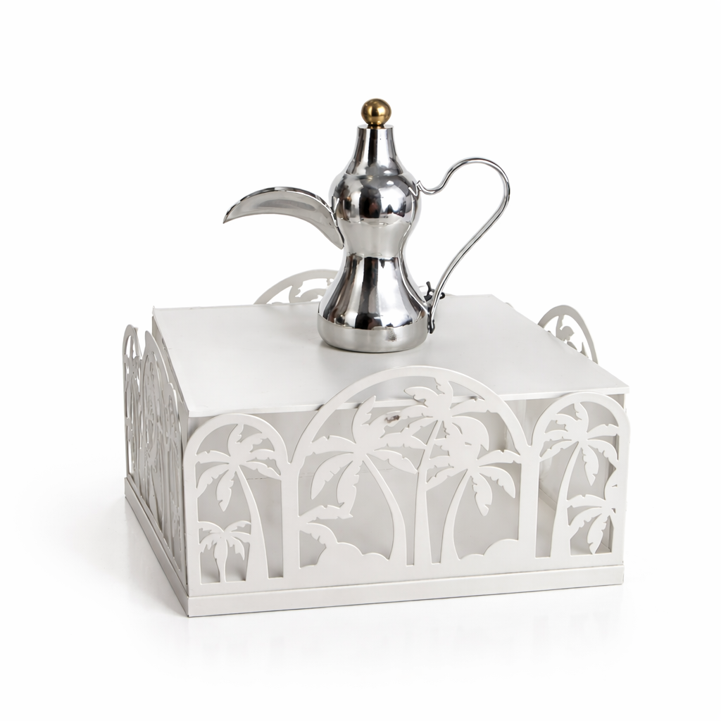 Plexi Square Serving Box with Arabic Motif, Transparent Plexiglass