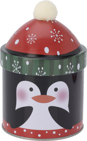 Christmas Storage Tin - 9x14 cm Festive Tin with Pom-Pom, 5 Designs