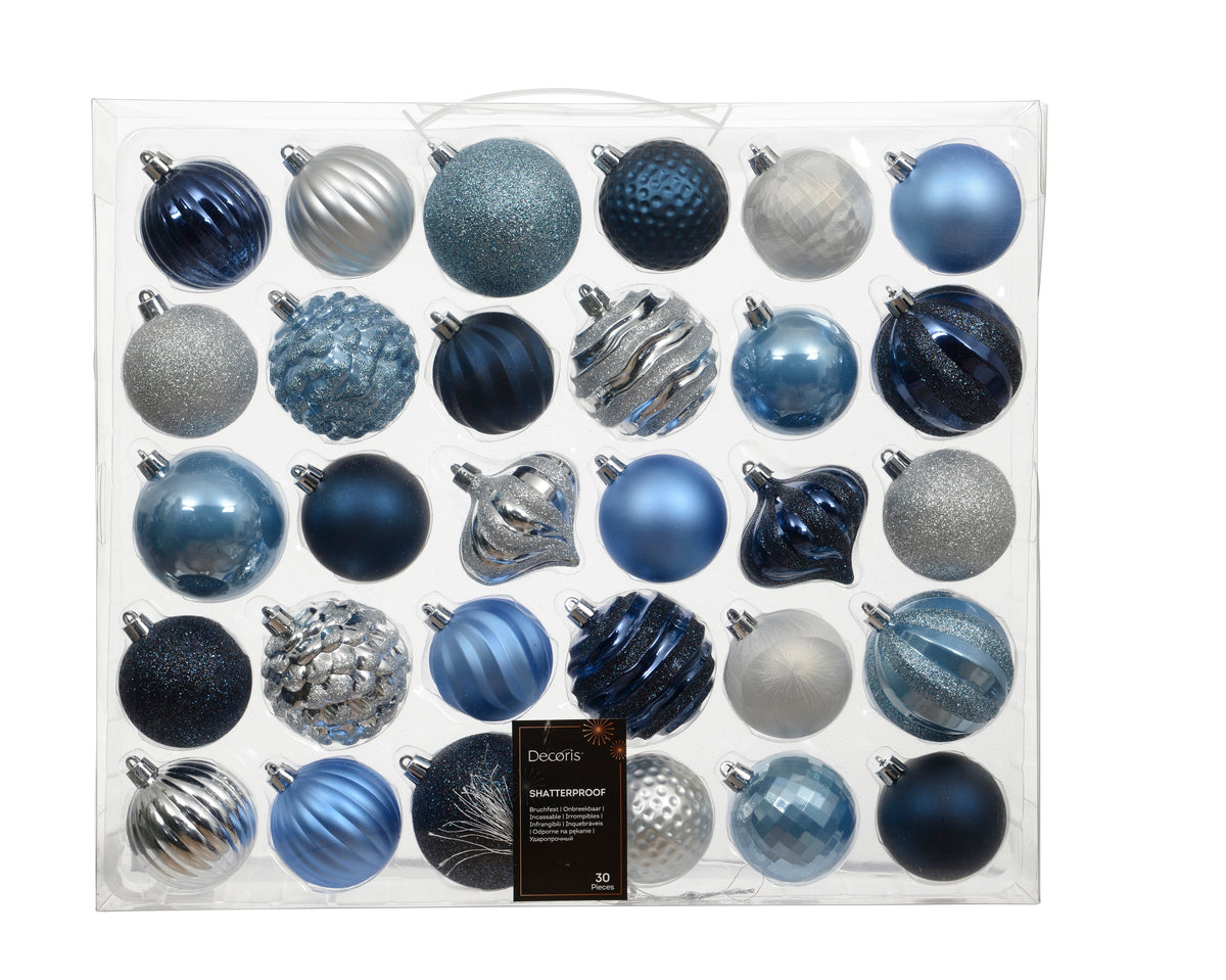 Mix box polystyrene shiny, Matt, glitter - 30-piece Christmas baubles