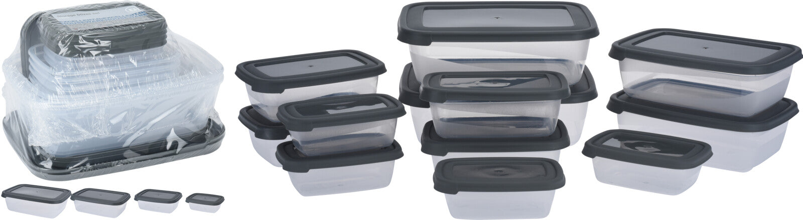 Storage Boxes Set 12Pcs Grey Transparent