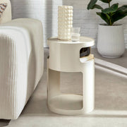 Side Table "Ashdal" - Round Glossy Steel Frame, 2 Shelves, D32.5×H45 cm