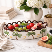 Handmade Ceramic Oval Serving Bowl with Palm Design