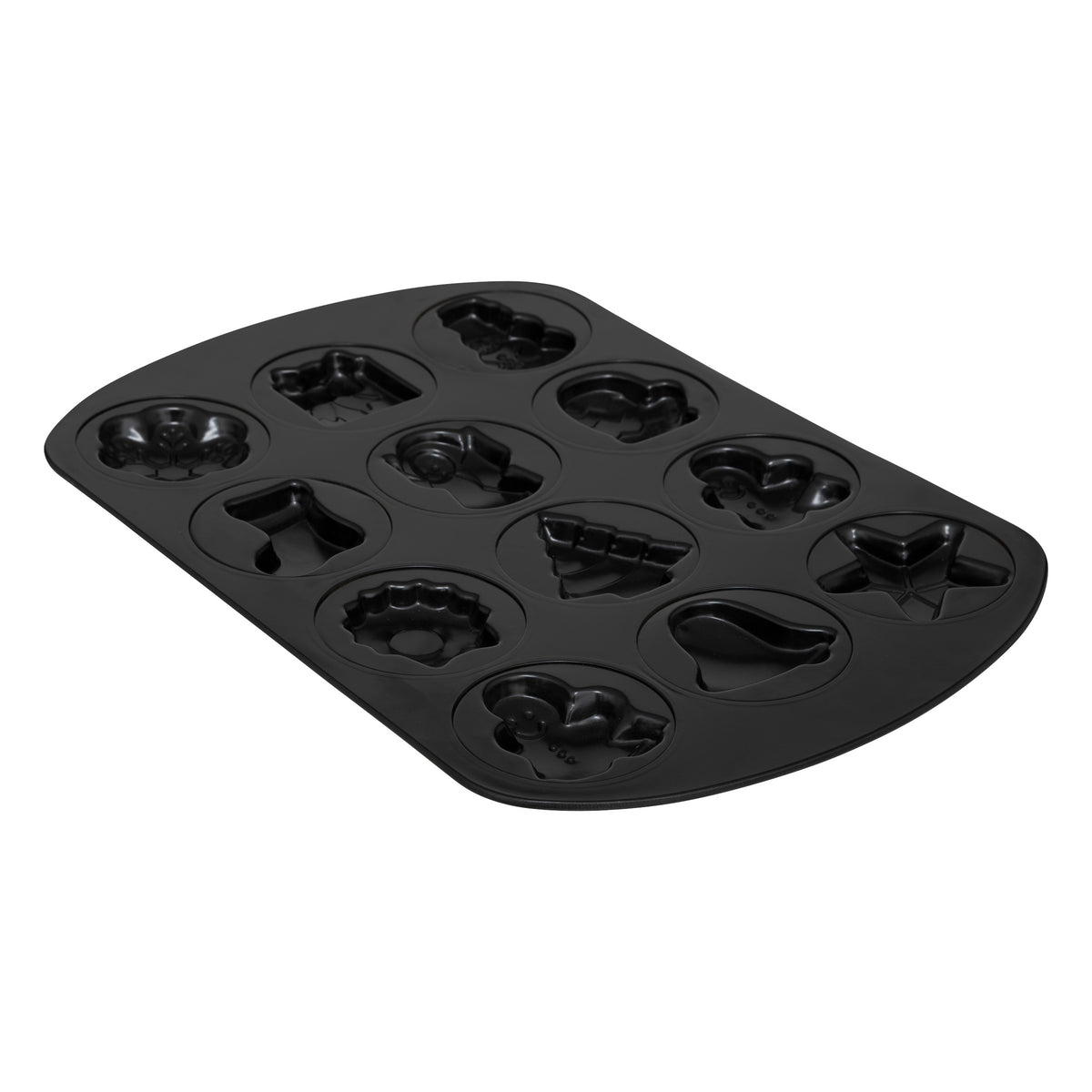 12-Hole Christmas Mould Steel Baking Tray – 12 Holiday Shapes, 41.8×28.3×1.5 cm