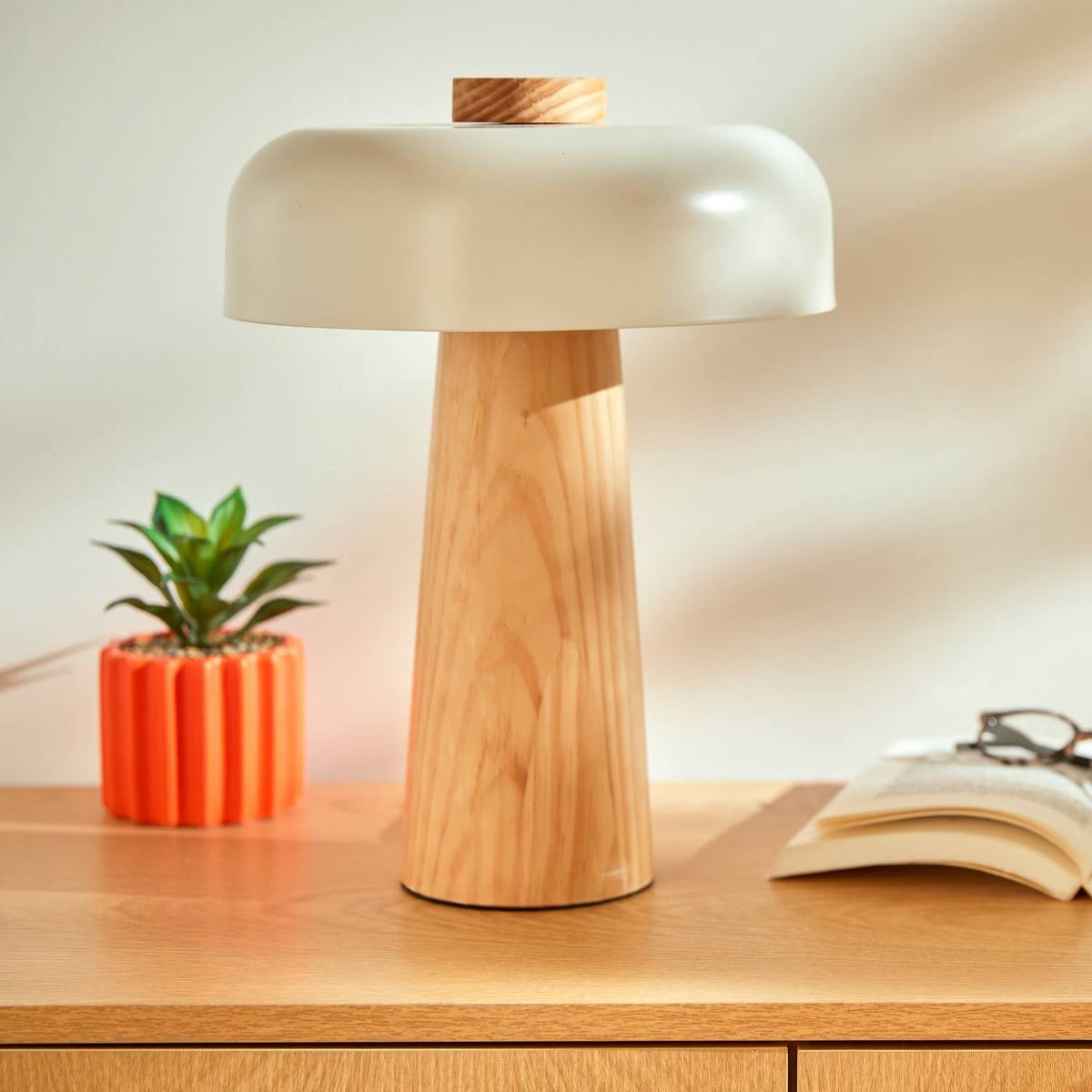 Mushroom Lamp Pola Sector - Rubberwood Base & Tinted Steel Shade