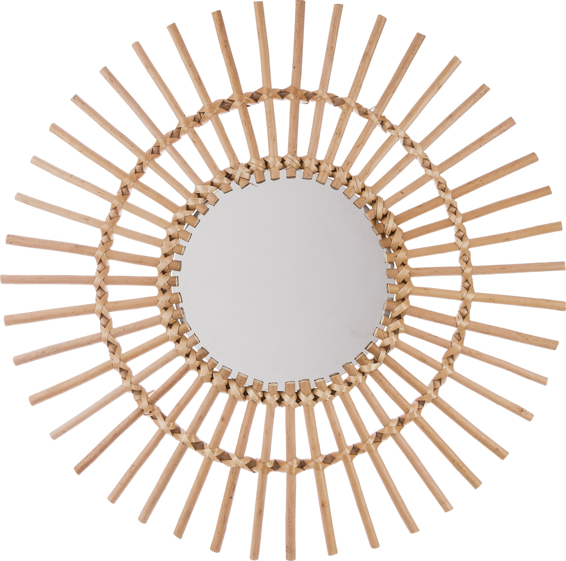 Sun Rattan Mirror, Bohemian Wall Decor, Light Amplifier