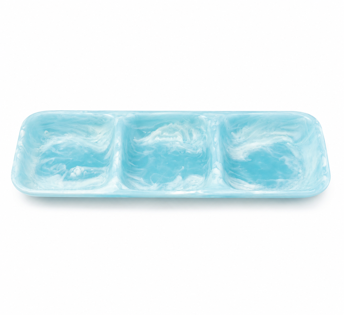Resin 3-Compartment Flat Serving Dish – Blue 36 × 14 × 3.3 cm