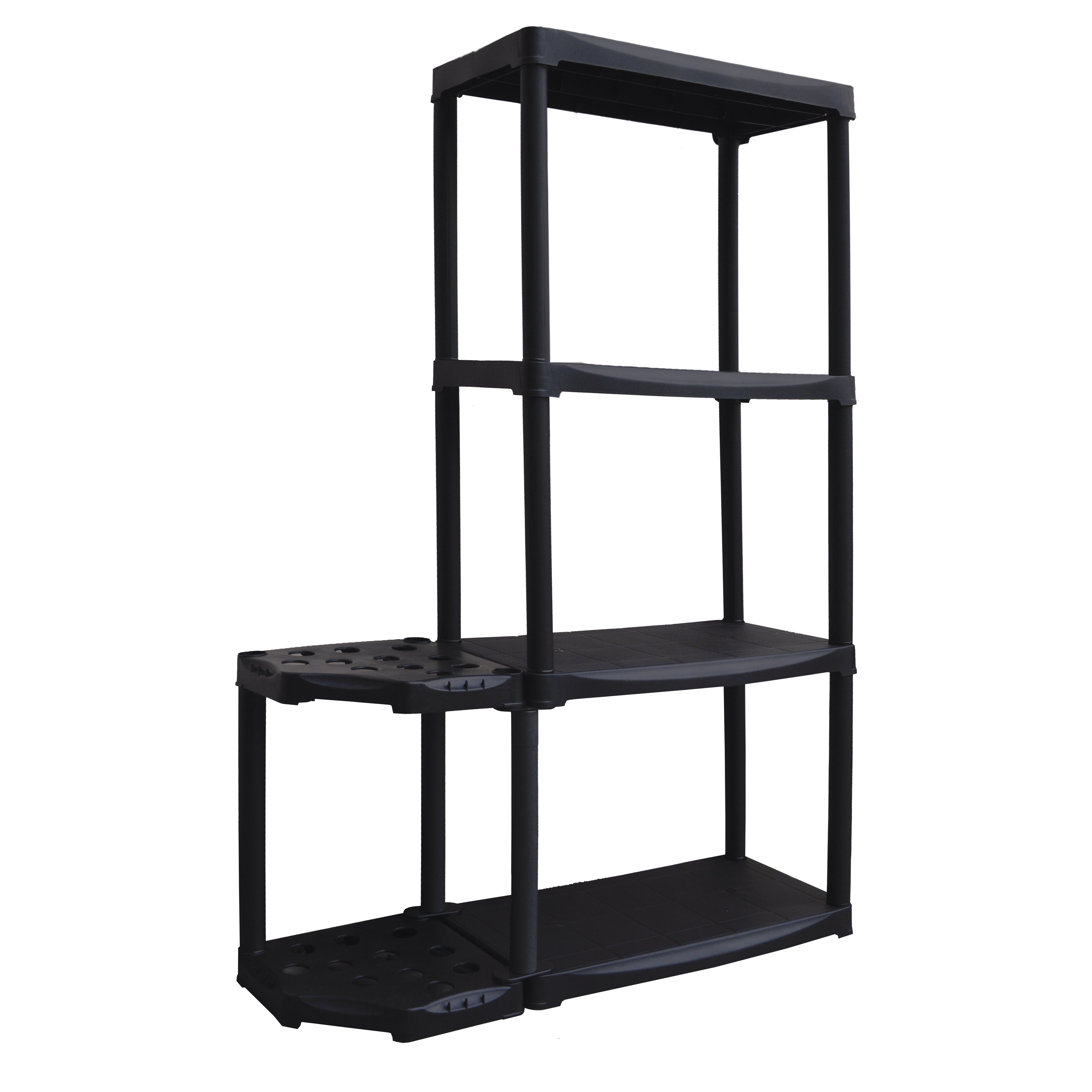 Broom Holder 2 Levels Shelf with Extra Utility Shelf