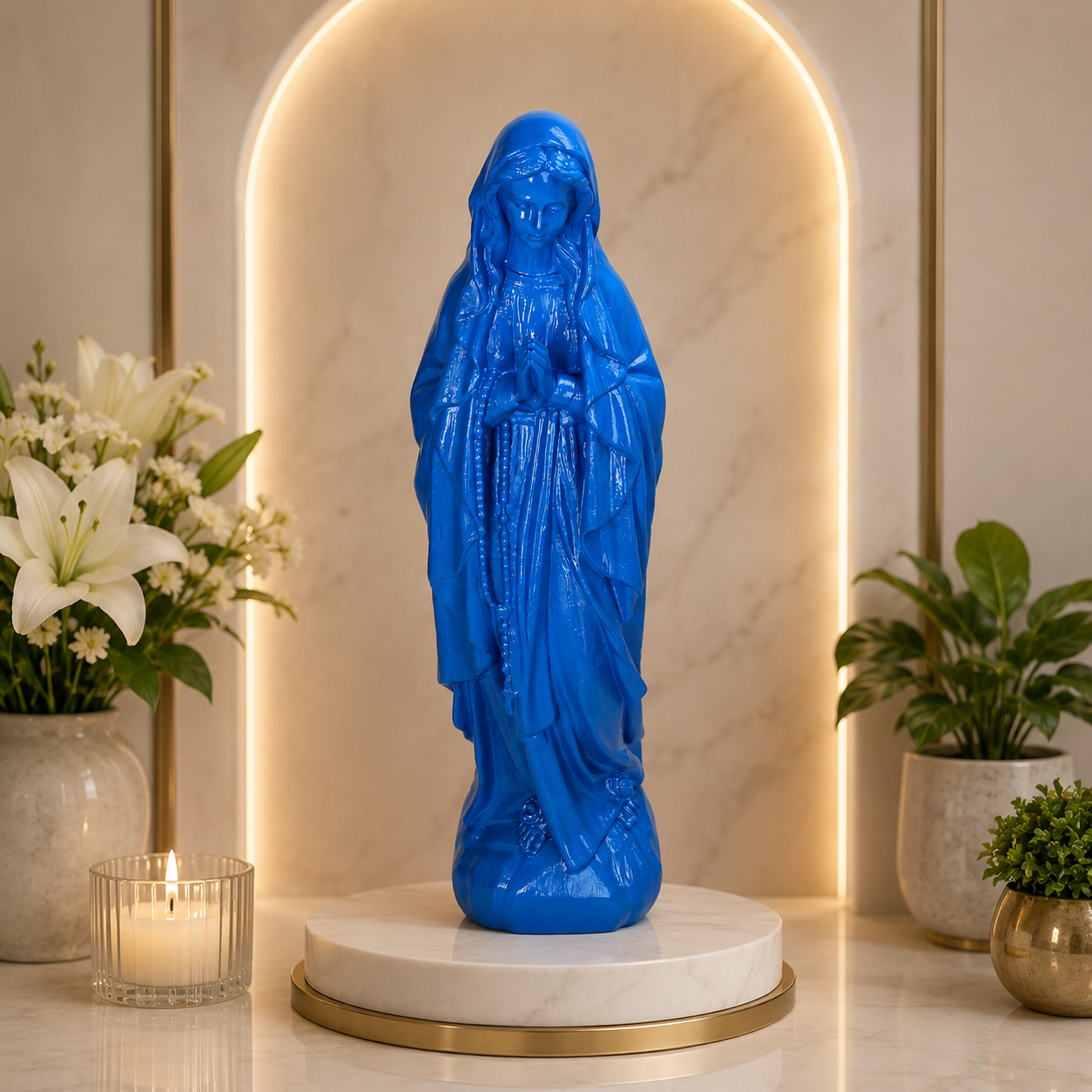 Ornament Statue Maria – Blue Polyresin 15 × 11 × 48 cm