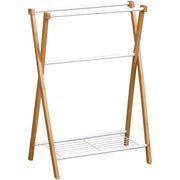 Bamboo Metal Towel Rack with 3 Bars and Bottom Storage Shelf