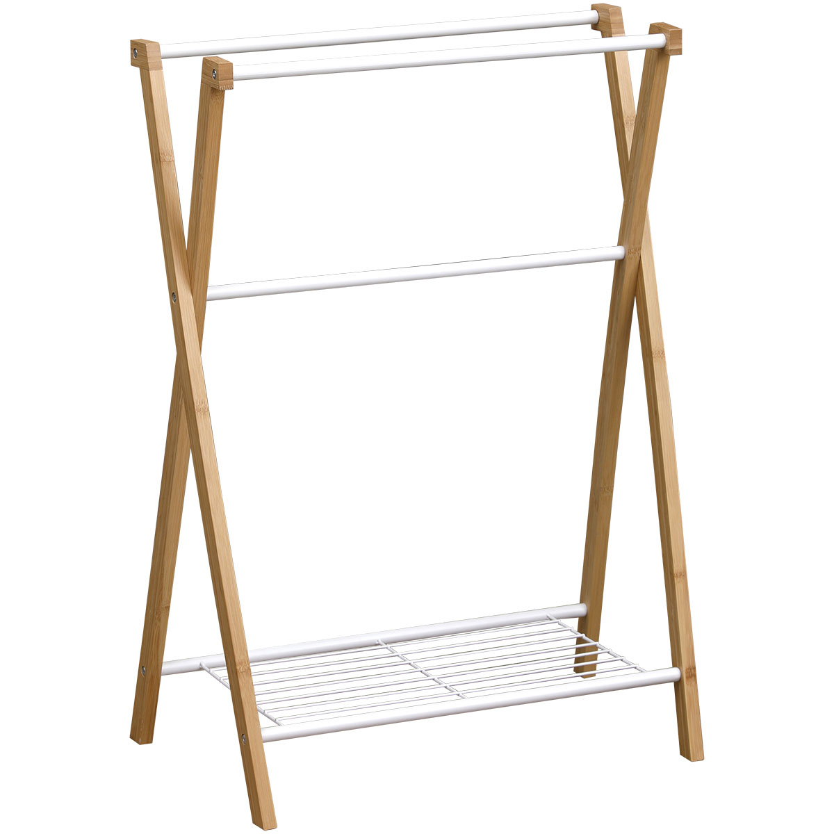Bamboo Metal Towel Rack with 3 Bars and Bottom Storage Shelf