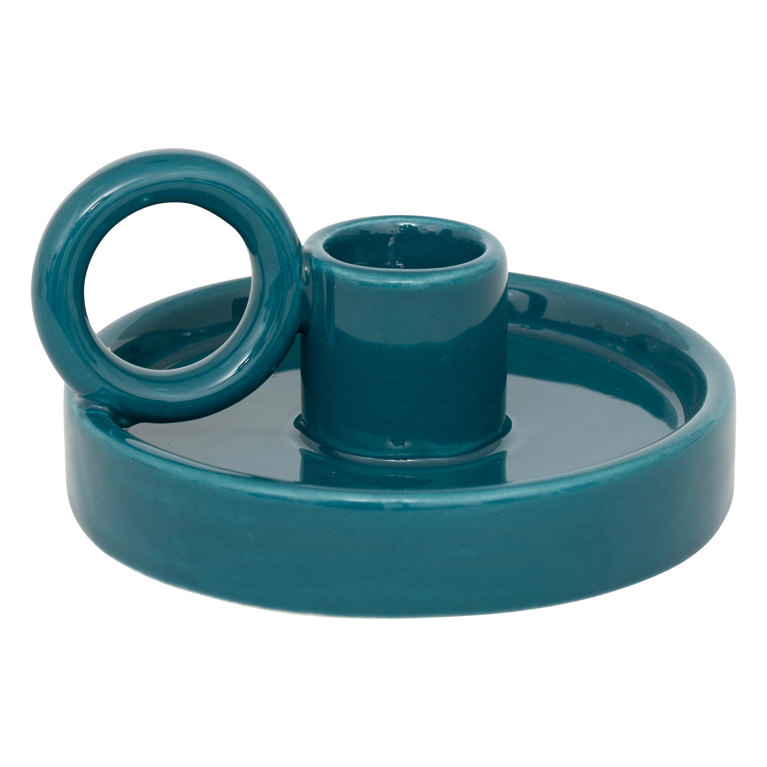 Candle Holder "Yuca" - Glazed Ceramic Taper Holder with Ring Handle