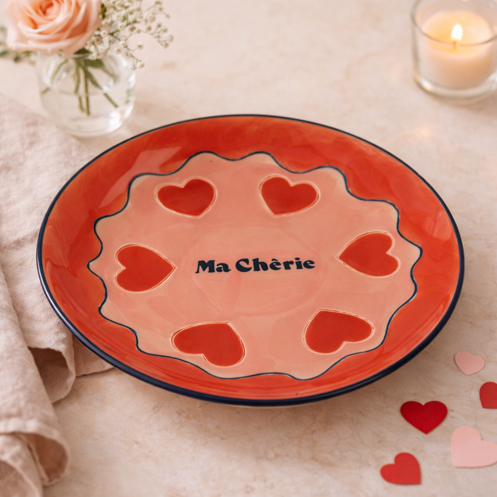 Hearts Stoneware Decorative Plate 20 x 20 cm Red Pink