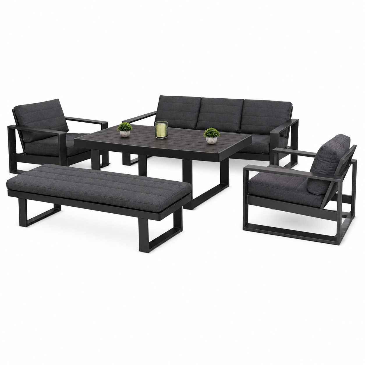 OUTDOOR ALUMINUM SET 3+1+1 WITH TABLE & BENCH