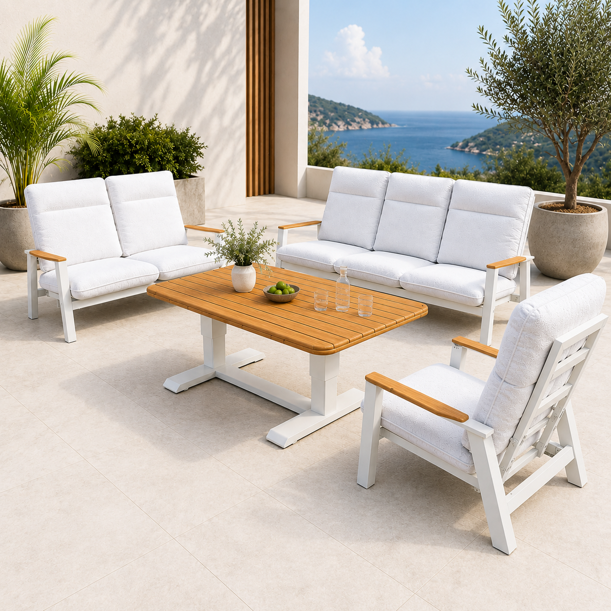 PREMIUM OUTDOOR SET 3+2+1 WITH HYDRAULIC ADJUSTABLE TABLE