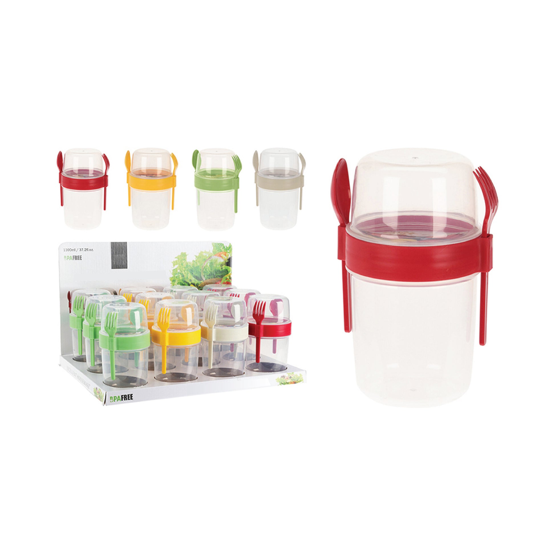 Salad Bowl With Cutlery - Plastic, BPA Free, 1.1L