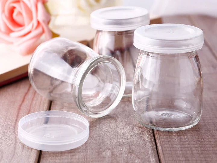 Small Pudding Glass Jar with Plastic Cover, 100 ml