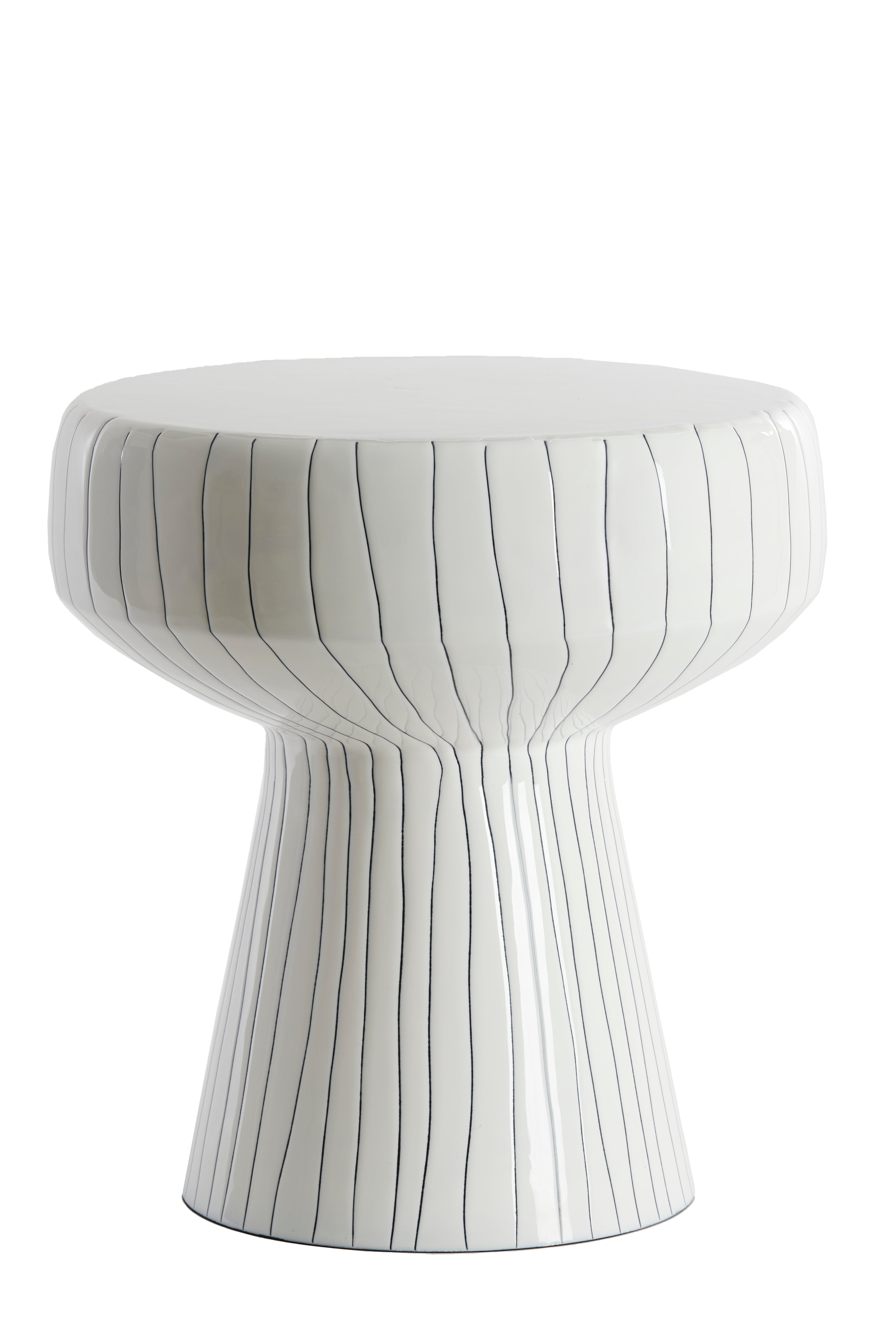 Side Table Shiny White & Black Modern Metal Accent Table
