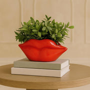 Planter Lips Red Polyresin Decorative Vase for Modern Home Decor