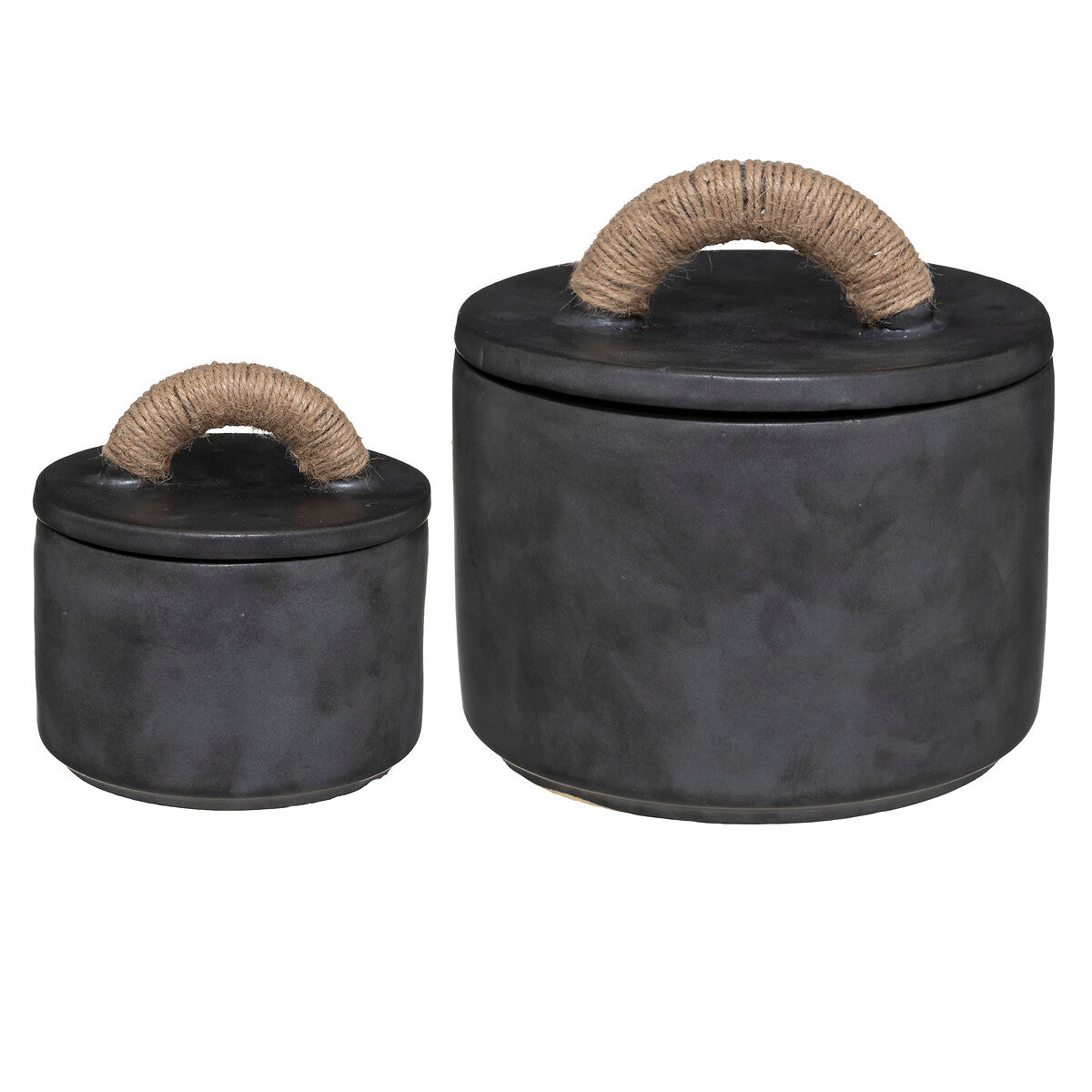 Ori Ceramic Black Box Set with Jute Handles