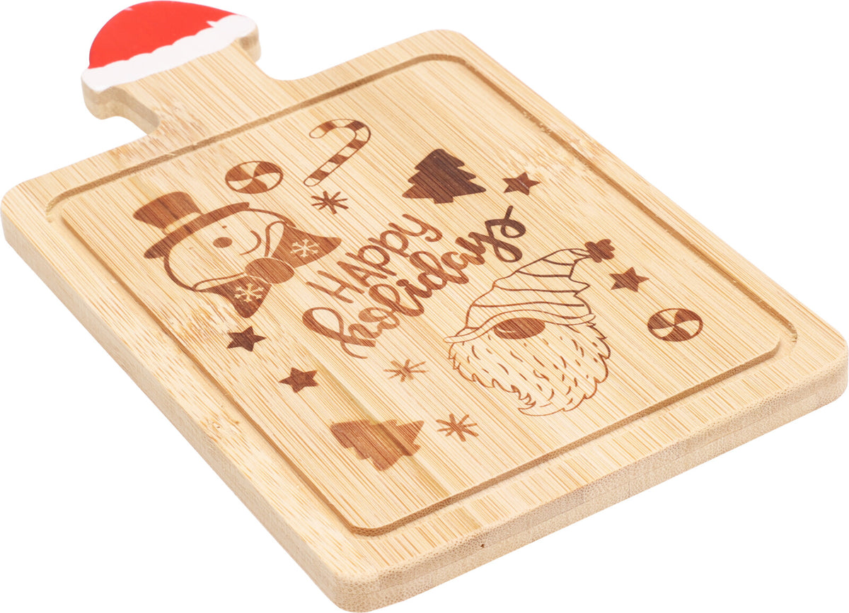Serving Plate Bamboo 19x11cm Engraved Christmas Design, 3 Handles