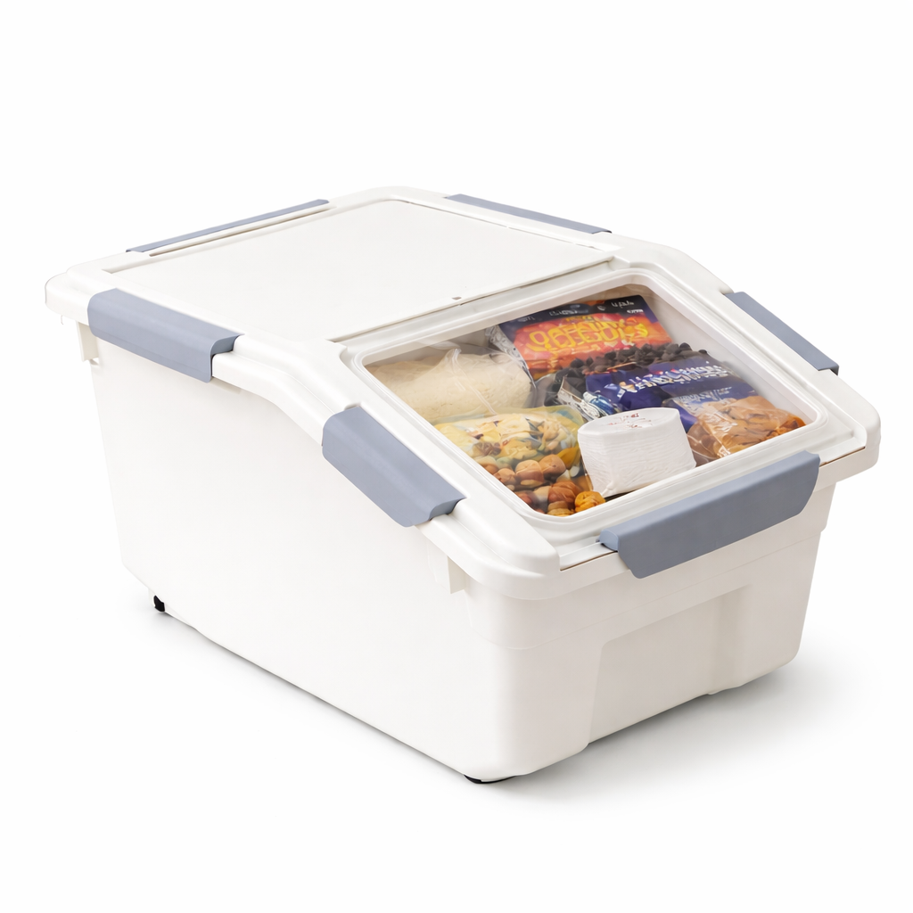 Stackable Storage Box with Front-Opening Lid and Transparent Top