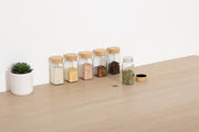 Set of 6 Spice Jars Glass with Bamboo Lid - 120 ml Each, Writable Labels