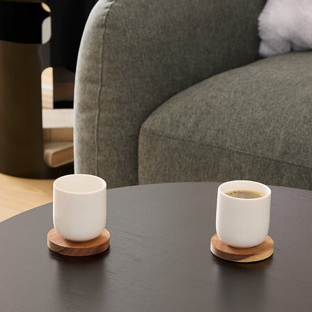 Elegance set 4 cups 10 cl and acacia coasters