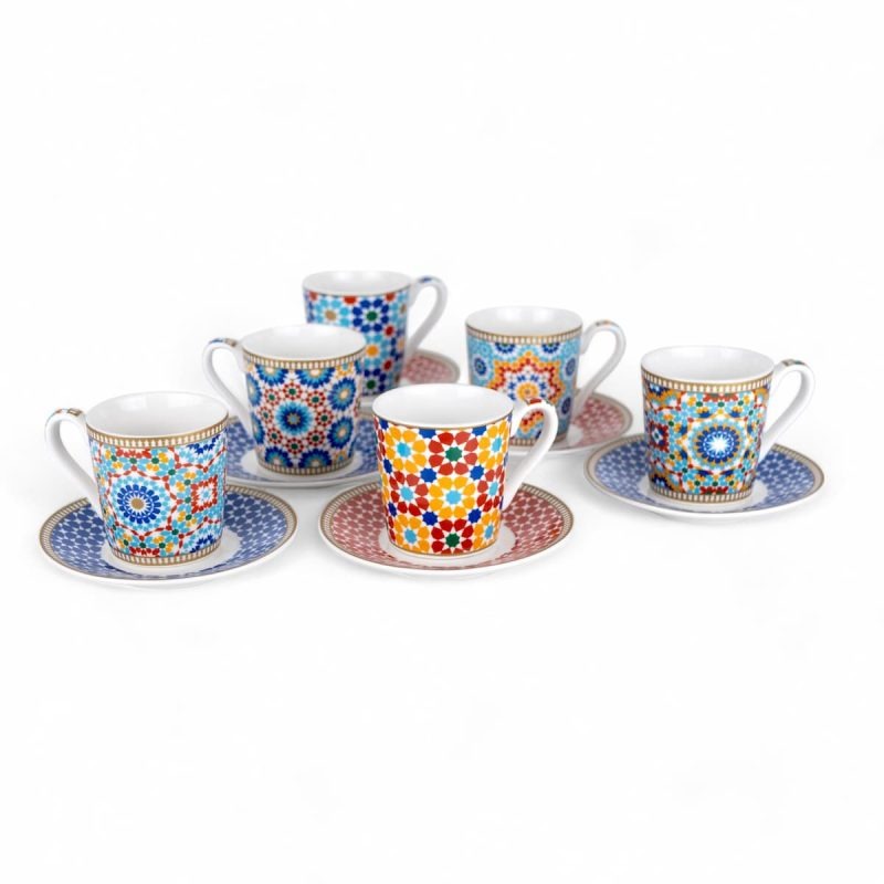 Marrakech Coffee Cup With Saucers 6pcs Porcelain Moorish Pattern Set