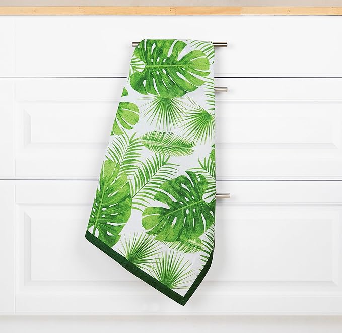 "FOLIAGE" Dish Cloth - 100% Cotton, 50x70 cm, Green Edging