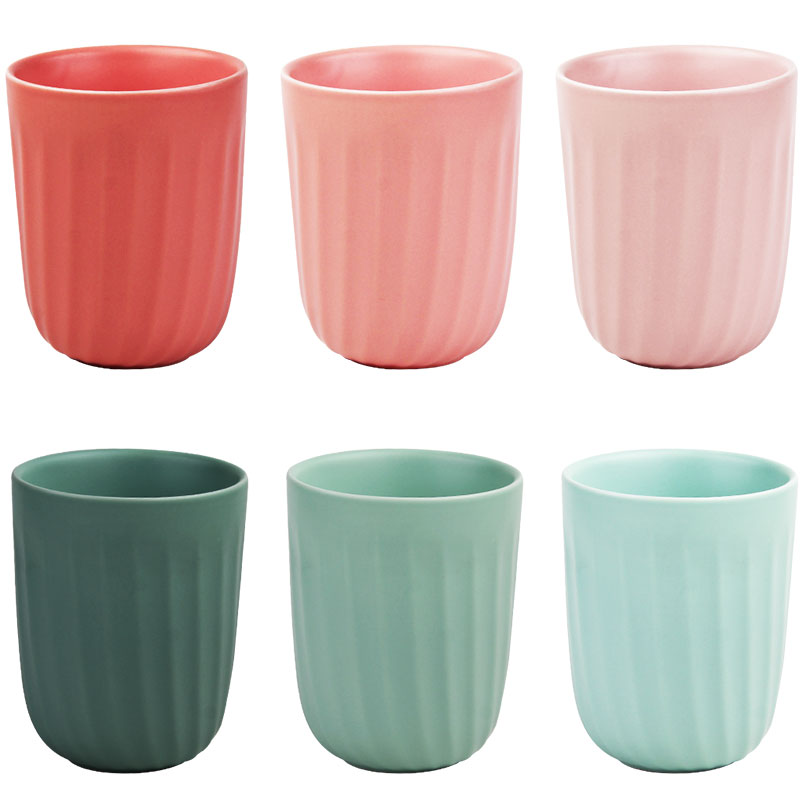 Set of 3 Ceramic Mugs in Green and Pink