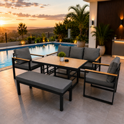 Outdoor Steel Lounge Set 3+1+1 with Table & Bench – Pollywood Finish