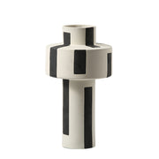 Vertical Bar Ceramic Vase, White and Black – Modern Decorative Accent