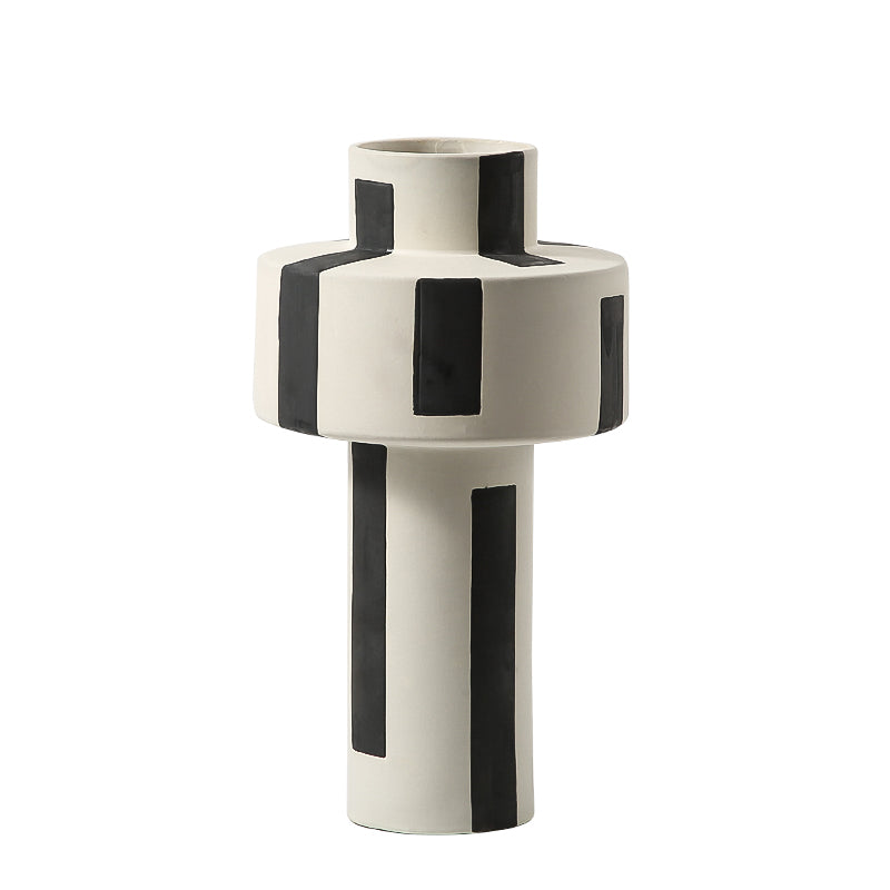 Vertical Bar Ceramic Vase, White and Black – Modern Decorative Accent