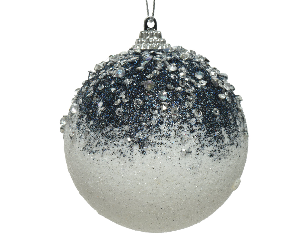 Bauble Foam Glitter Acrylic Beads D8cm White/Blue Christmas Bauble