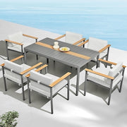 Aluminum Dining Set with Wood Accents, Rectangular Table and 6 Chairs