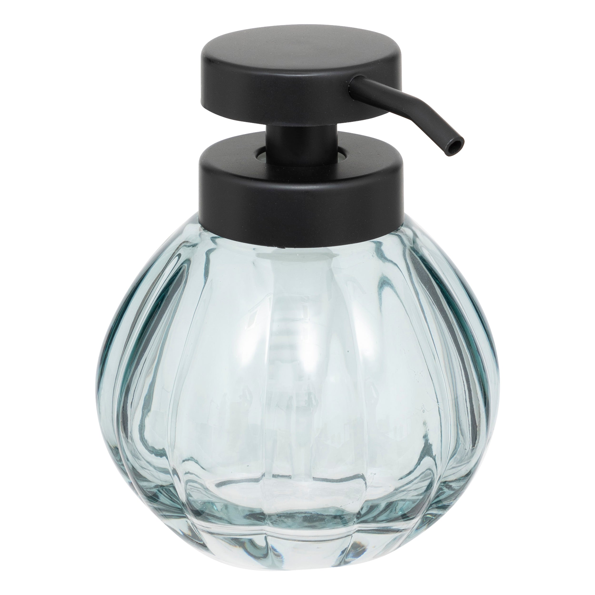 350ml Soap Dispenser Glass Round Ribbed Bottle with Black Pump