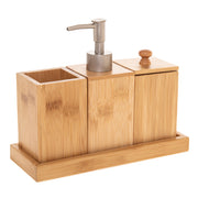 Bathroom Accessories X3 Bamboo With Tray & Dispenser